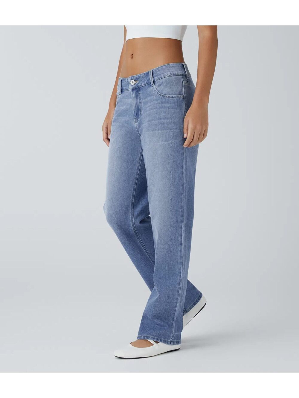 Halara Flex Low Rise Zipper Straight Leg Washed Casual Jeans Size [XS Reg]